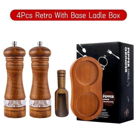 Rynx | Vintage Handcrafted Wooden Spice Mill Set - 6-Inch Gourmet Salt and Pepper Mills
