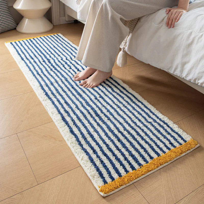 Rynx | Tufting Blue Stripes Bathroom Mat Bath Mat Long Living Room Rug Nightstand Rug Soft Bedroom Floor Tidy Pad Aesthetic Home Decor
