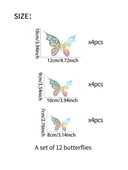 Rynx | 12 Pieces 3D Hollow Butterfly Wall Sticker - Bedroom Living Room Home Decoration Paper Butterflies