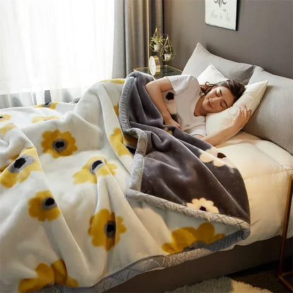 Rynx double-sided printed autumn winter blankets for the bed soft warm encrypted flocking crinkle blanket skin-friendly weighted blanket