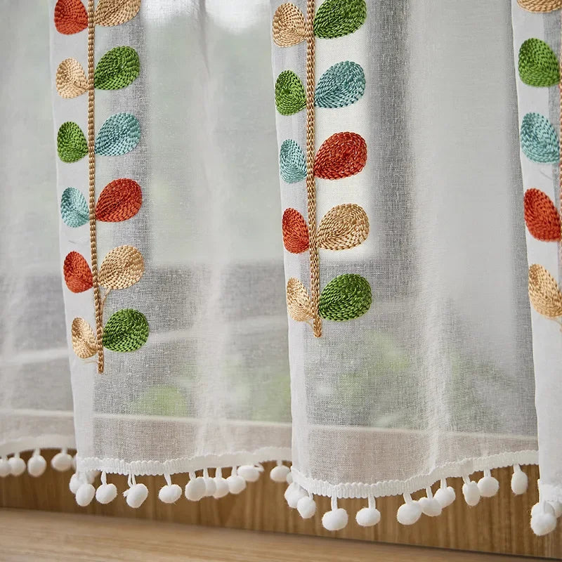 Rynx | Cotton Fashion Daisy Short Curtains Road Pocket Shade Flowers Tassel For Kitchen Bedroom Living Room Bay Window Cabinet Curtain