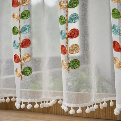 Rynx | Cotton Fashion Daisy Short Curtains Road Pocket Shade Flowers Tassel For Kitchen Bedroom Living Room Bay Window Cabinet Curtain