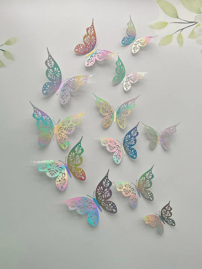 Rynx | 12 Pieces 3D Hollow Butterfly Wall Sticker - Bedroom Living Room Home Decoration Paper Butterflies