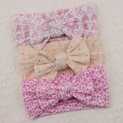 Rynx | 3Pcs Baby Headband Set: Knit Bows, Elastic Nylon Turban