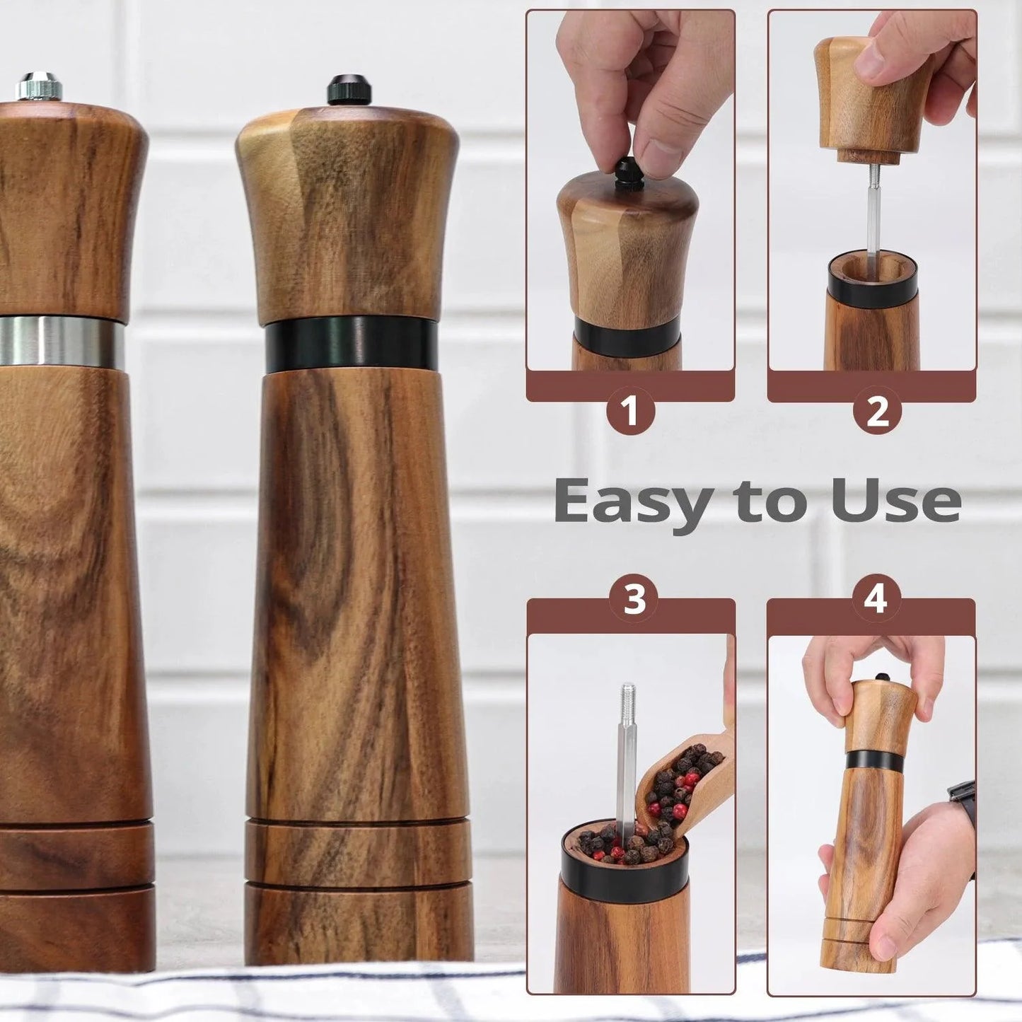 Rynx | Customizable Ceramic Mill Acacia Wood Pepper Mill for Gourmets
