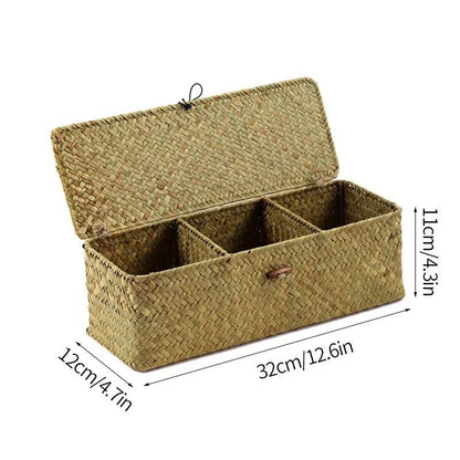 Rynx | Natural Seaweed Organizer Basket with Lid - Stylish Storage Solution for Cosmetics, Small Items, and Laundry
