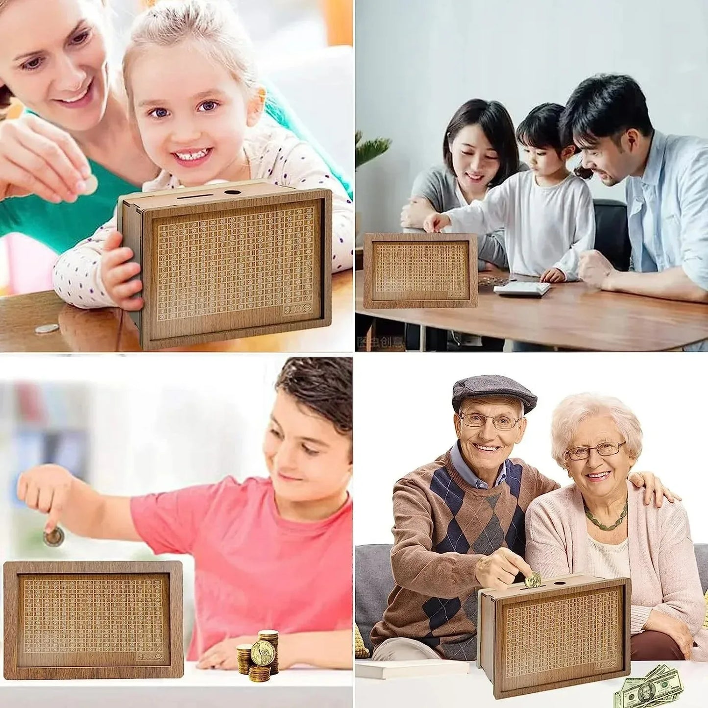 Rynx | Reusable Wooden Piggy Bank - Euro Money Box in 1000/2000/3000/5000 Sizes with Saving Goals and Number Boxes