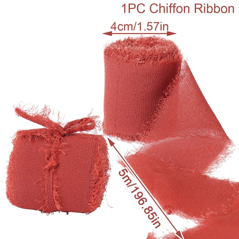 Rynx | 5M Handmade Frayed Edged Satin Chiffon Silk Ribbon - For Wedding Invitations, Bouquets, Birthday Party Decorations, and Gifts