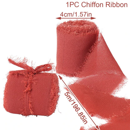 Rynx | 5M Handmade Frayed Edged Satin Chiffon Silk Ribbon - For Wedding Invitations, Bouquets, Birthday Party Decorations, and Gifts