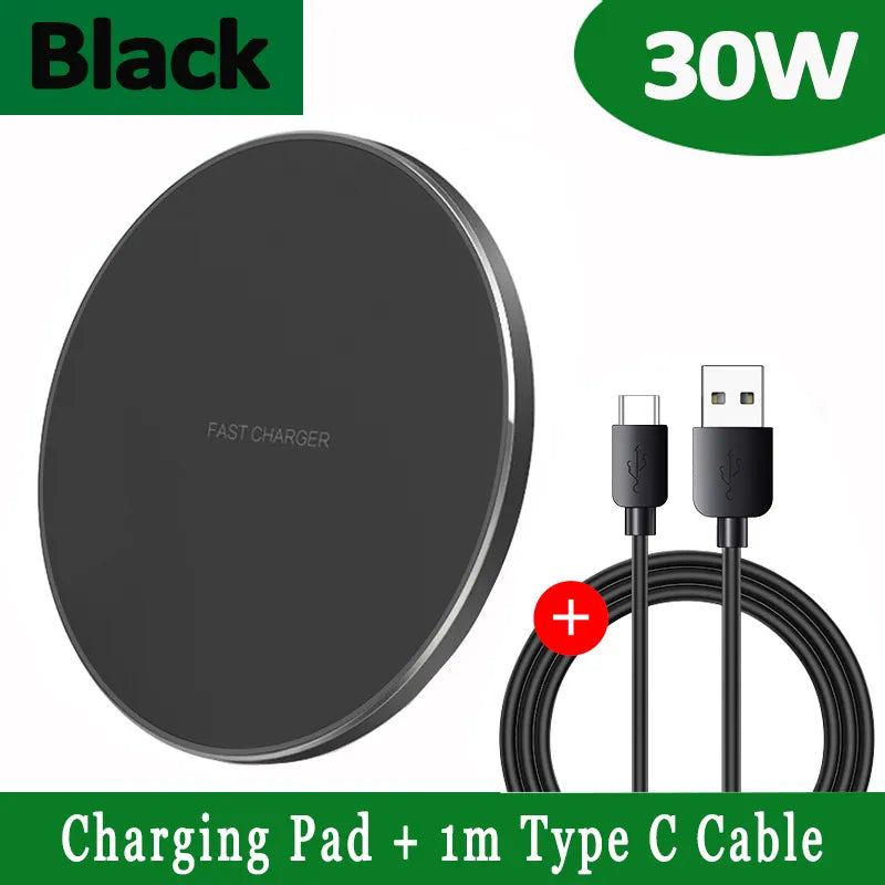 RYNX | 30W Fast Wireless Charging Pad | Premium Usb C Charging Cable Magsafe Charger For Apple Iphone, Samsung & Android - Fast Wireless Charging Pad