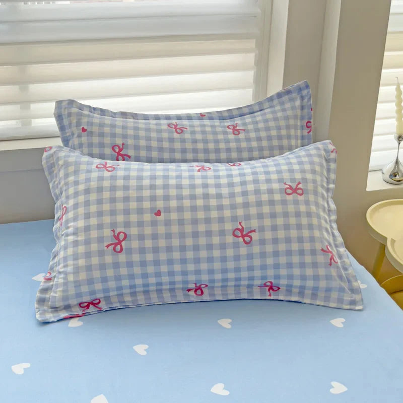 Rynx | In the Bow Duvet Cover Set without Filling Flat Linen Pillowcases Korean Style Twin Double Full Size Soft Girl Princess Bedding