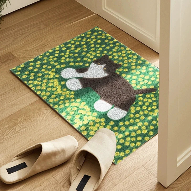 Rynx | Cuttable PVC cute cat welcome mat entrance mat rug anti-dust floor organizer cushion hallway outdoor home decor 45x70cm