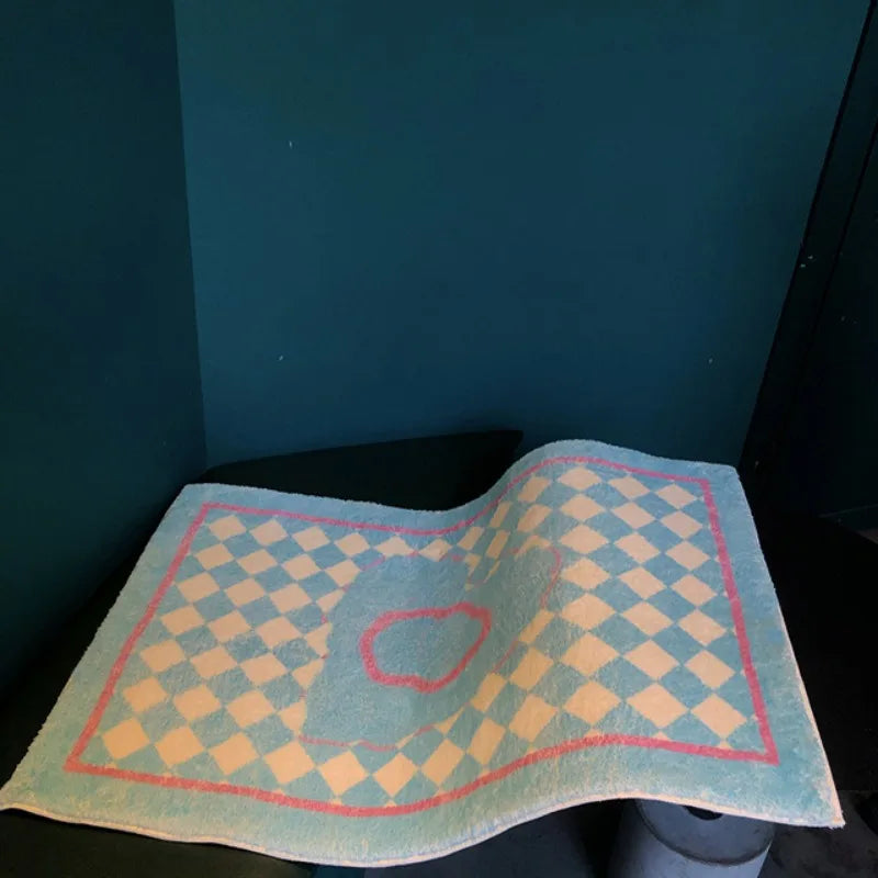 Rynx | Minimalist Plaid Living Room Large Area Decorative Rugs Blue Checkered Bedroom Nightstand Rug Soft Plush Balcony Rug Carpet