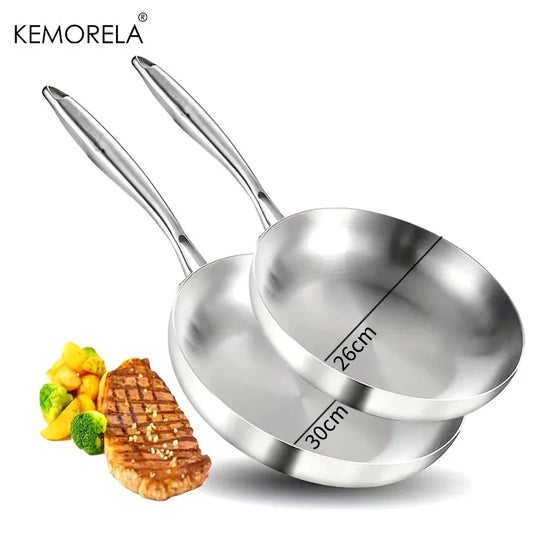 Rynx | 2/3PC Stainless Steel Frying Pan Set - 304 Food Grade Non-Stick Wok Pans, 2MM Thick, 5-Ply, Available in 22cm, 24cm, 26cm, 28cm