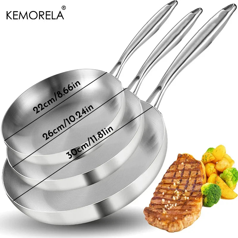 Rynx | 2/3PC Stainless Steel Frying Pan Set - 304 Food Grade Non-Stick Wok Pans, 2MM Thick, 5-Ply, Available in 22cm, 24cm, 26cm, 28cm