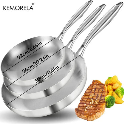 Rynx | 2/3PC Stainless Steel Frying Pan Set - 304 Food Grade Non-Stick Wok Pans, 2MM Thick, 5-Ply, Available in 22cm, 24cm, 26cm, 28cm