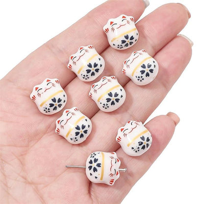 Rynx | Set of 2 Artisan 14mm Ceramic Lucky Cat Charms for Creative Jewelry Designs