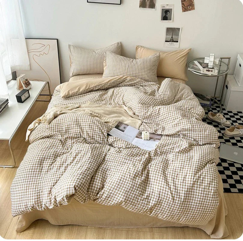 Rynx | Striped Plaid Series Bedding Comforter Sets Duvet Cover Sheet Set with Pillowcase Bedding Set for Queens/King Bed