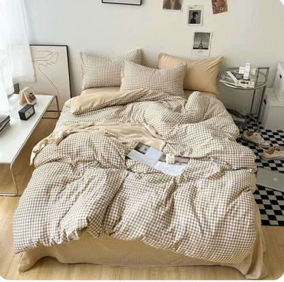 Rynx | Striped Plaid Series Bedding Comforter Sets Duvet Cover Sheet Set with Pillowcase Bedding Set for Queens/King Bed