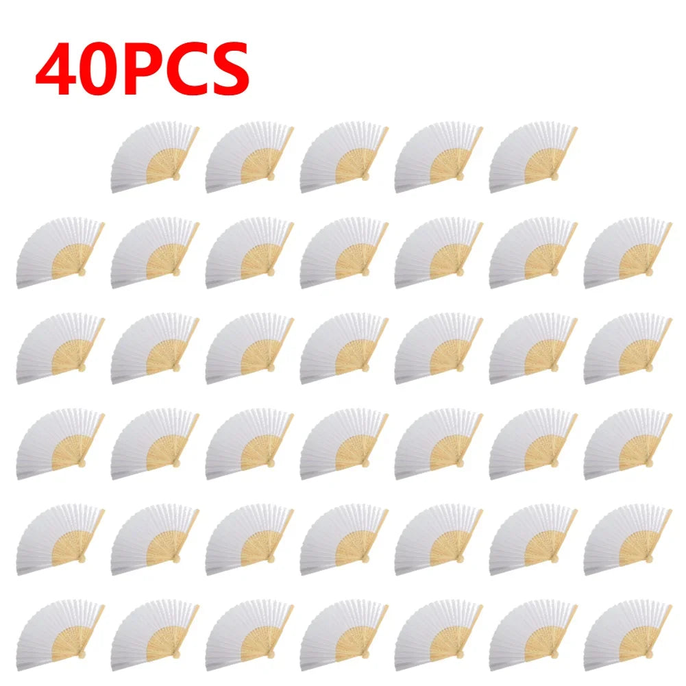 Rynx | DIY Paper Bamboo Folding Fans - Blank White Fans for Calligraphy, Painting, Wedding Gifts - Adults & Children's Practice (1-50pcs)