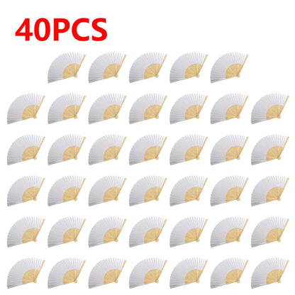 Rynx | DIY Paper Bamboo Folding Fans - Blank White Fans for Calligraphy, Painting, Wedding Gifts - Adults & Children's Practice (1-50pcs)