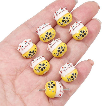 Rynx | Set of 2 Artisan 14mm Ceramic Lucky Cat Charms for Creative Jewelry Designs