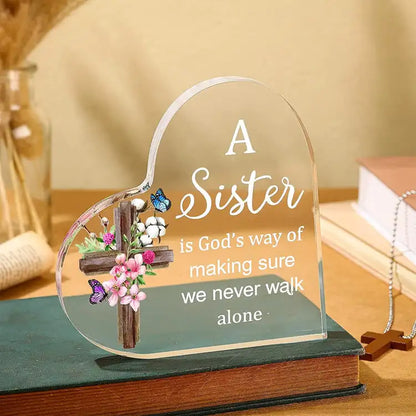Rynx | Bestie Sister Rose Print Crystal Acrylic Heart Plaque Memorial Birthday Gift for Family Member Good Friend Souvenir Table Decor