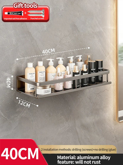 Rynx | Punch-Free Bathroom Rack – Aluminum Space-Saving Shelf – No Drill Hanging Organizer – Wall-Mounted Toilet Shelf for Efficient Bathroom Storage