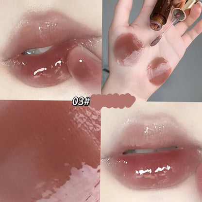Rynx | Retro Clear Lip Glaze Gloss Mirror Glitter Non Stick Cup Brighten Jelly Dark Lipstick Red Brown Dupes Lip Ink Tint Korean Makeup