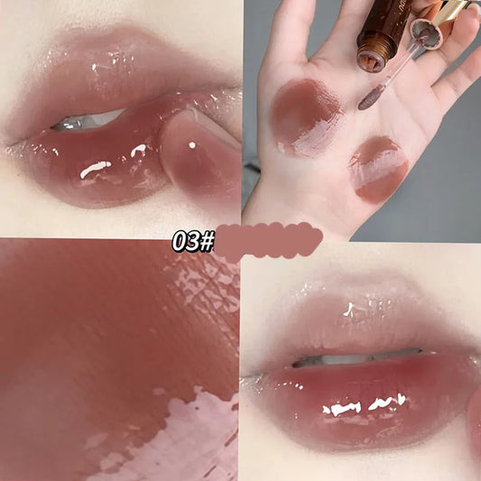Rynx | Retro Clear Lip Glaze Gloss Mirror Glitter Non Stick Cup Brighten Jelly Dark Lipstick Red Brown Dupes Lip Ink Tint Korean Makeup