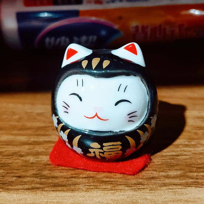 Rynx | Charming Japanese Ceramic Lucky Cat Daruma Figurine for Home Decor and Gifts