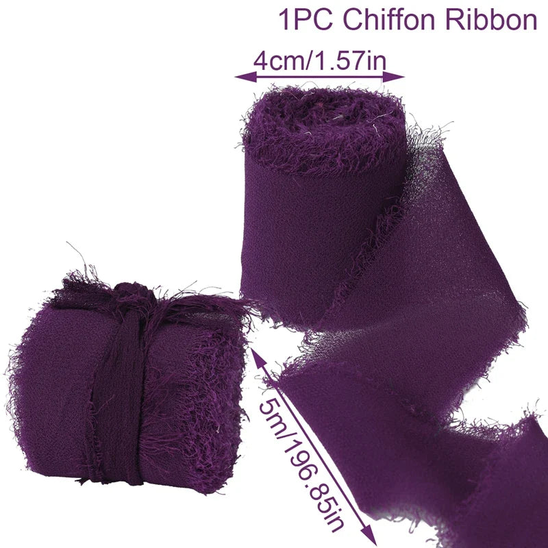 Rynx | 5M Handmade Frayed Edged Satin Chiffon Silk Ribbon - For Wedding Invitations, Bouquets, Birthday Party Decorations, and Gifts