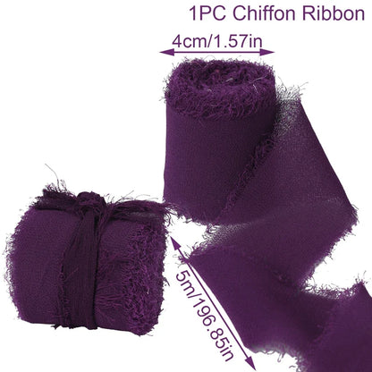 Rynx | 5M Handmade Frayed Edged Satin Chiffon Silk Ribbon - For Wedding Invitations, Bouquets, Birthday Party Decorations, and Gifts