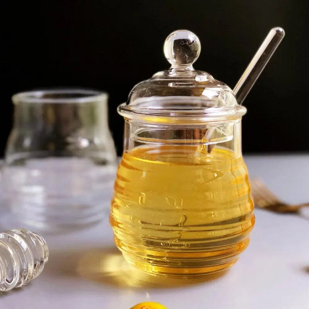 Rynx | Elegant clear glass honey jar collection with dipper and lid - Perfect for any occasion