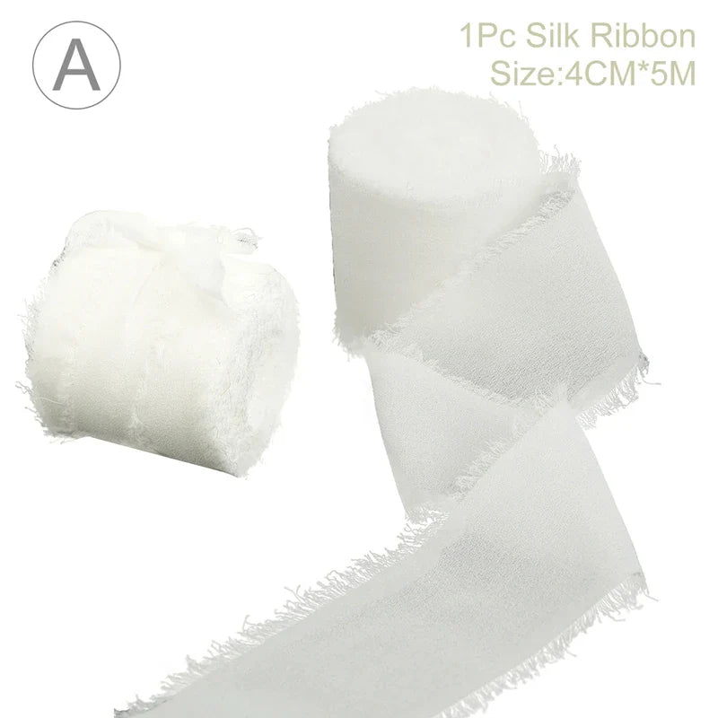Rynx | 5M Handmade Frayed Edged Satin Chiffon Silk Ribbon - For Wedding Invitations, Bouquets, Birthday Party Decorations, and Gifts