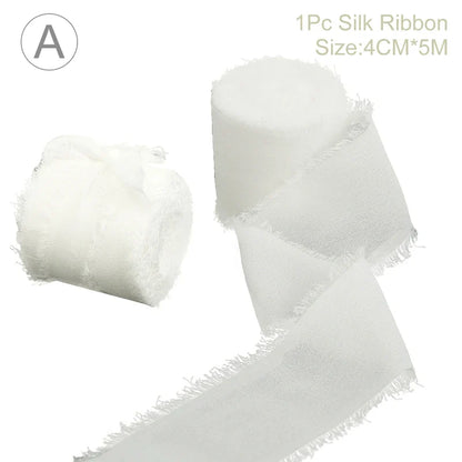 Rynx | 5M Handmade Frayed Edged Satin Chiffon Silk Ribbon - For Wedding Invitations, Bouquets, Birthday Party Decorations, and Gifts