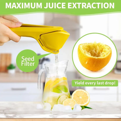 Rynx | Effortless Max Juice Extraction Lemon Lime Squeezer: Easy-to-Use Flat Design with Leverage and Built-in Strainer - Yellow