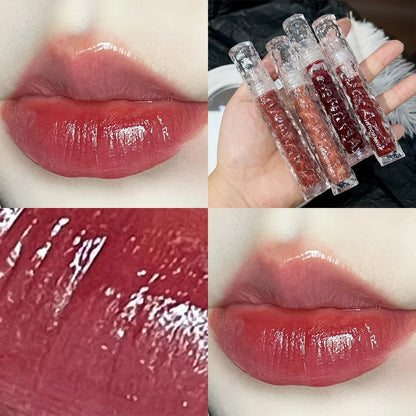 Rynx | 8 Colors Moisturizing Mirror Lip Lacquer Long-lasting Lipstick Black Tea Brown Liquid Lipstick Lip Oil Care Make-up Korean Cosmetics