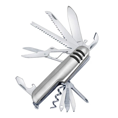 Rynx | Portable 11 in 1 Multifunction Pocket Knife - Stainless Steel Outdoor Emergency Tool with Bottle Opener and Cork Drill
