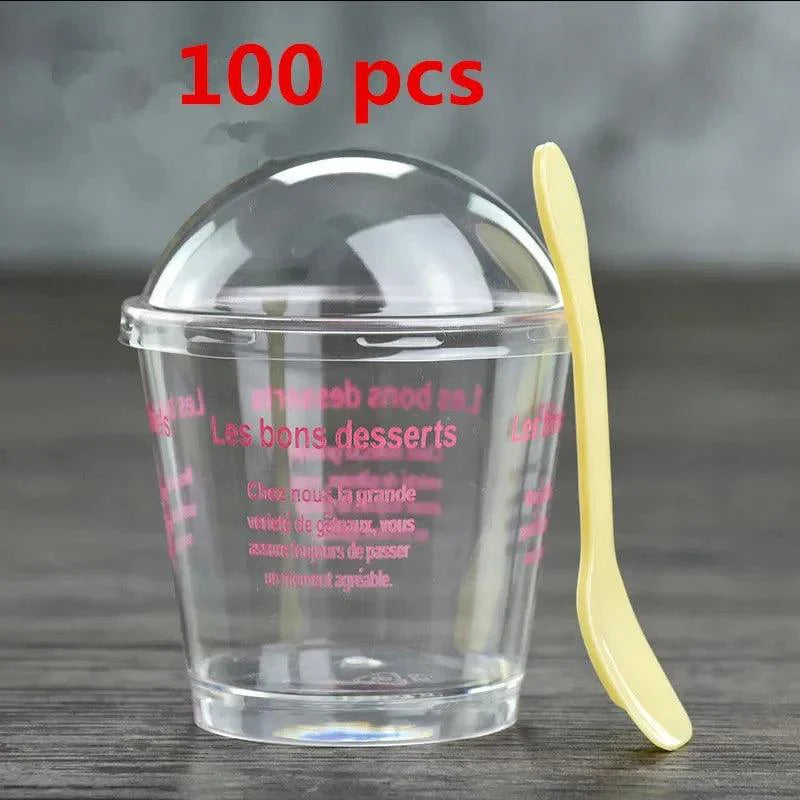 Rynx | Elegant clear dessert cup collection with lids and spoons - Perfect for ice cream, yogurt, and mousse
