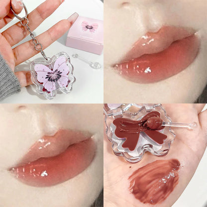Rynx | Moisturizing Keyring Lipstick Mirror Water Korean Lip Lacquer Long-lasting Non-Sticky Cup Jelly Butterfly Liquid Lipstick Cosmetics
