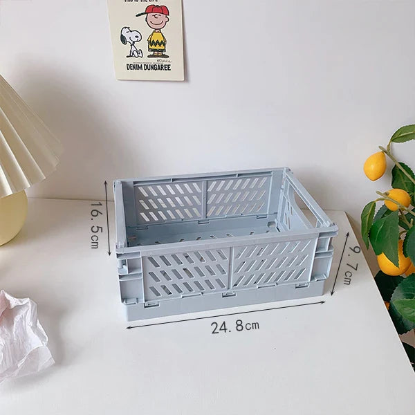 Rynx | In-Desk Storage Baskets Foldable Makeup Stationery Storage Organizer Rack Cute Desk Foldable Mini Plastic Collapsible Basket