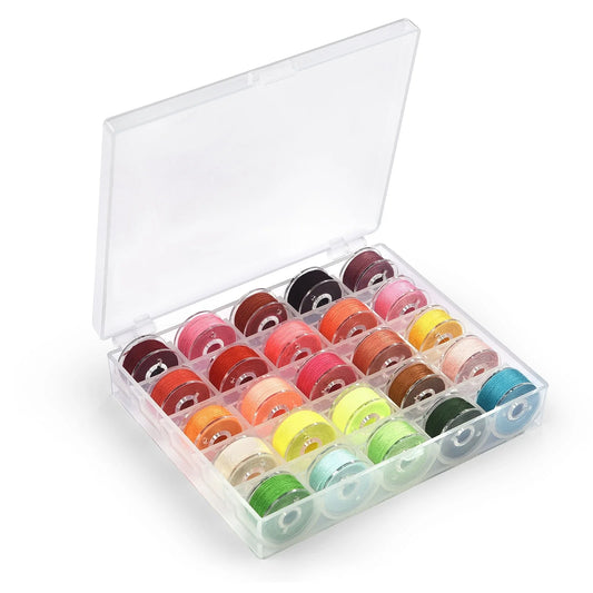 Rynx | 25/20 Colors Set Bobbin Thread Polyester Spools - Sewing Machine Bobbins with Storage Box for Embroidery and Sewing Accessories