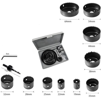 Rynx | Hole Saw Kit: 2/3/6/8/13/16PCS Set with Mandrels, Hex Key & Storage Box - Ideal for Soft Wood & PVC Board