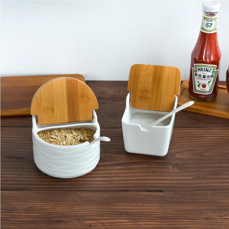 Rynx | Chic European ceramic spice storage set with salt box & spice organizer