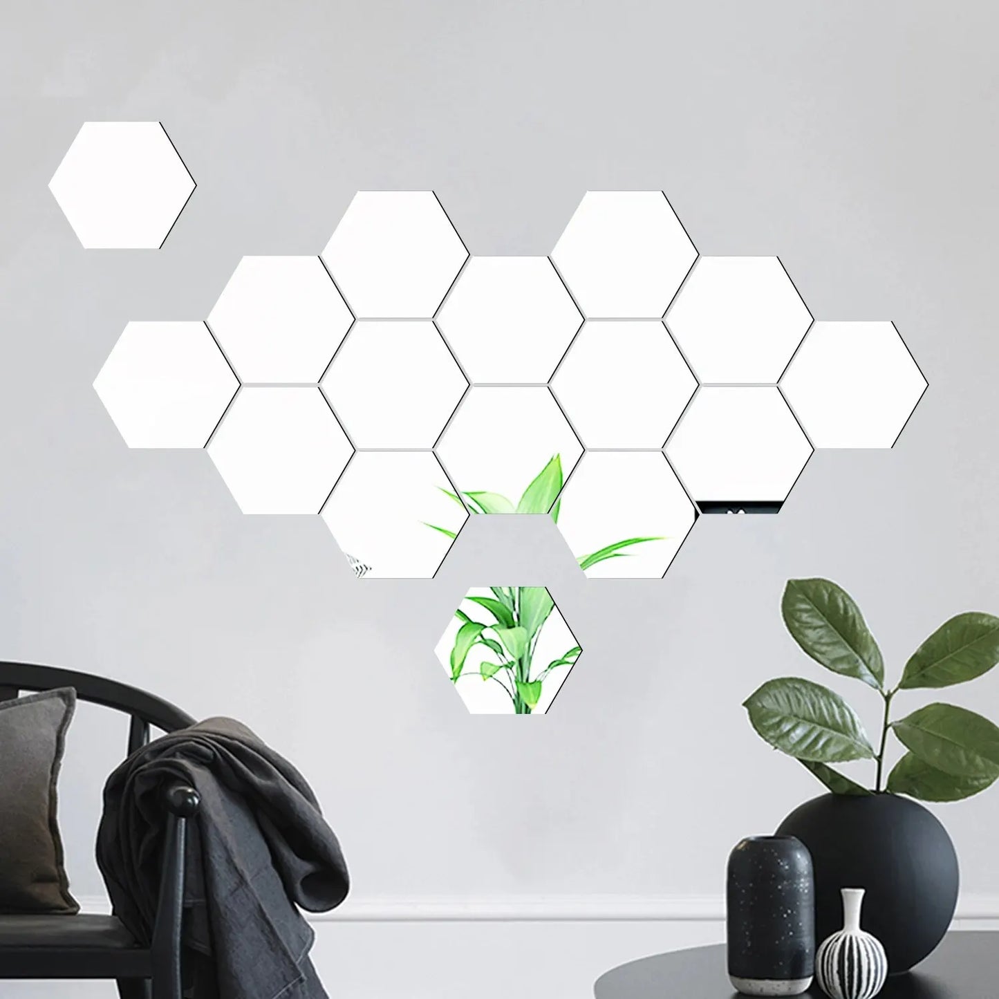 Rynx | 12PCS Geometric Solid Hexagonal Mirror Wall Stickers - DIY with Built-in Adhesive, Removable Home Decoration