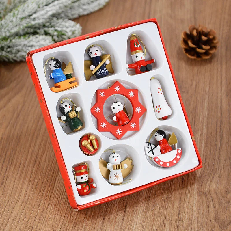 Rynx Wooden Pull Tags Christmas Tree Mini Hanging Doll Ornaments Decoration for Home 2024 Navidad Noel Xmas New Year 2025 Gifts