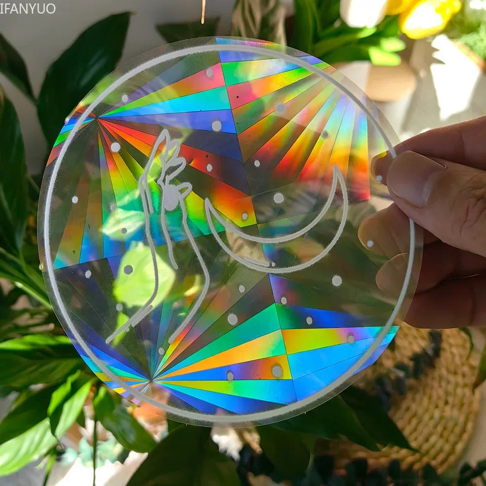 Rynx | PVC Self-Adhesive Glass Window Stickers | Sun Catcher Cat Moth Energy Suncatcher | Rainbow Prisms Sunlight Decals