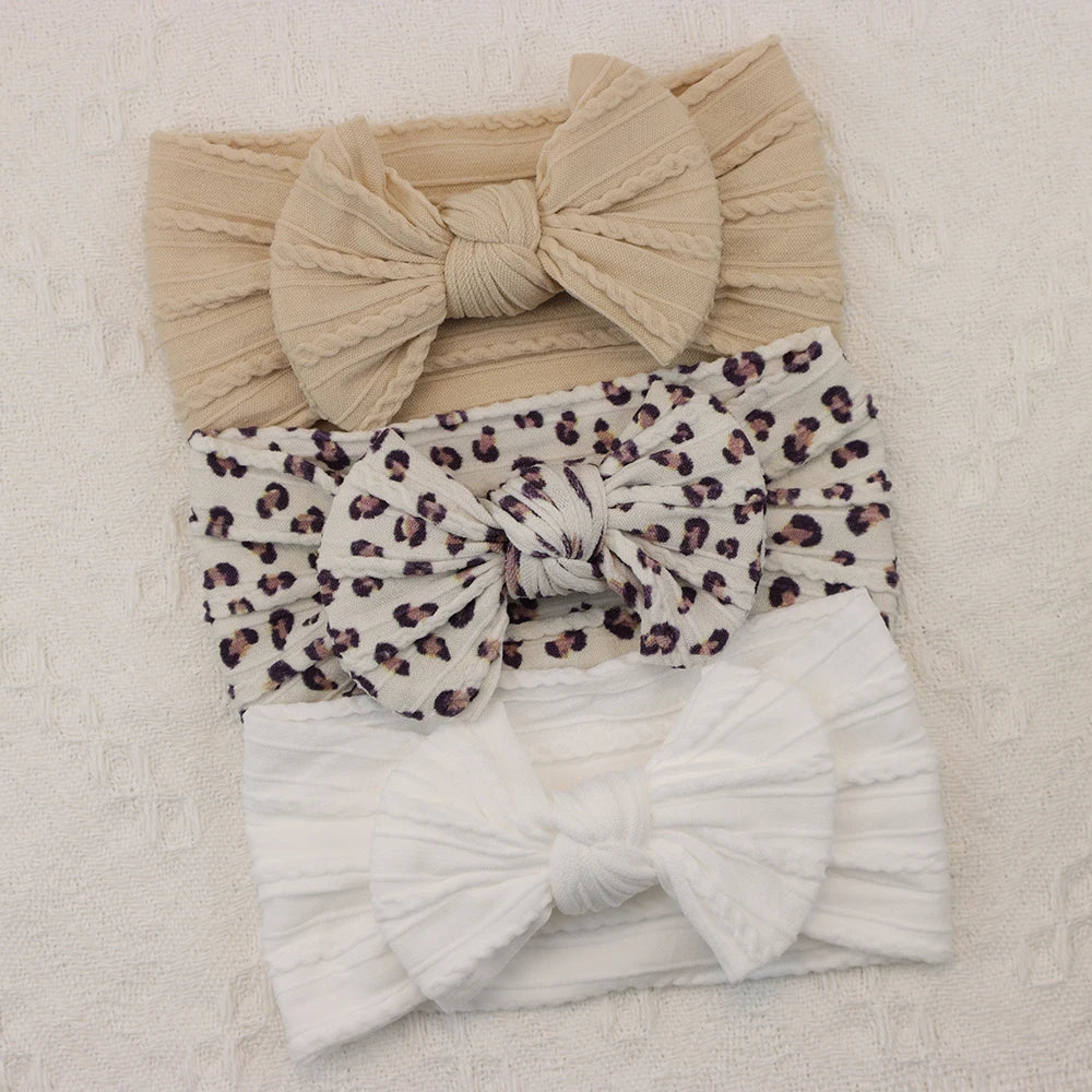 Rynx | 3Pcs Baby Headband Set: Knit Bows, Elastic Nylon Turban