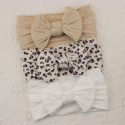 Rynx | 3Pcs Baby Headband Set: Knit Bows, Elastic Nylon Turban